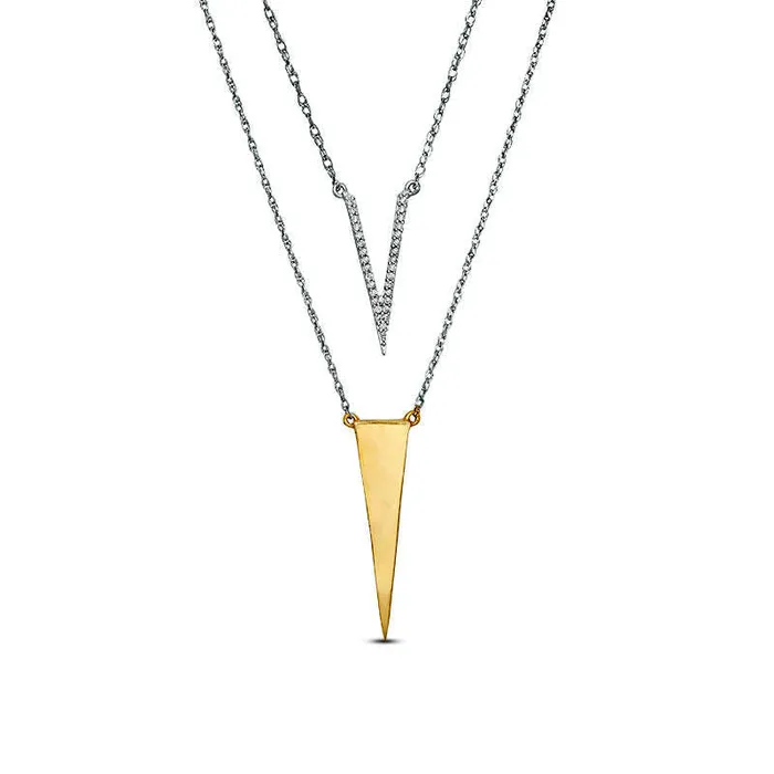 Goldia Necklaces 01 CT TW Natural Diamond Elongated Triangle Layered Necklace in Sterling Silver and 10K Yellow Gold 20