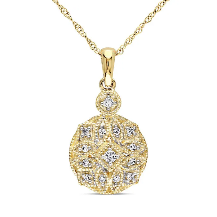 Goldia Necklaces 013 CT TW Natural Diamond Antique VintageStyle Pendant in 14K Gold 17