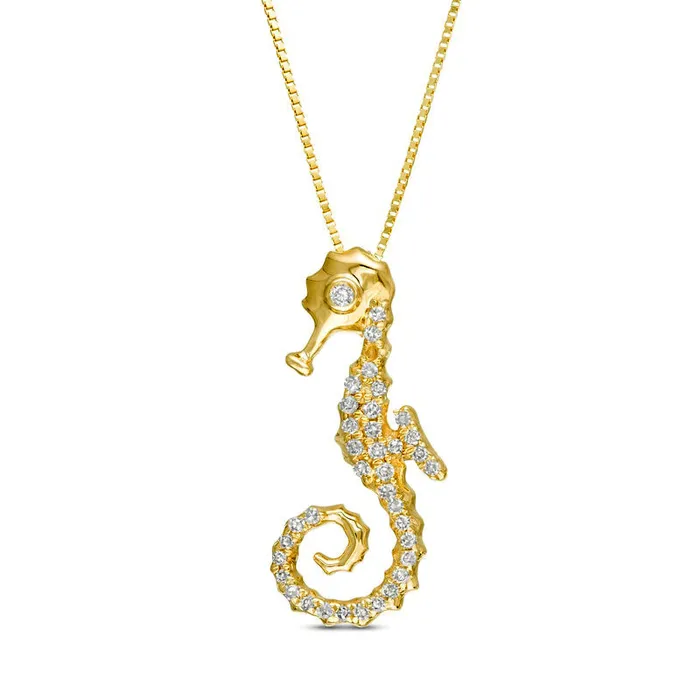 Goldia Necklaces 013 CT TW Natural Diamond Seahorse Pendant in 10K Yellow Gold