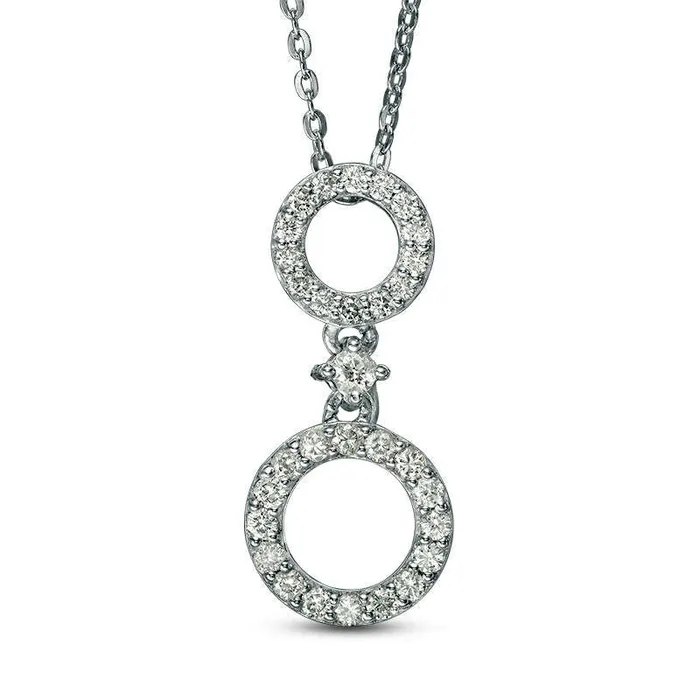 Goldia Necklaces 033 CT TW Natural Diamond Double Circle Drop Pendant in Sterling Silver