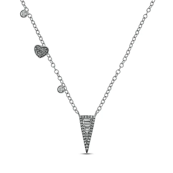 Goldia Necklaces 033 CT TW Natural Diamond Triangle with Heart Station Necklace in 10K White Gold
