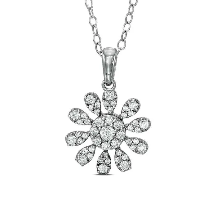Goldia Necklaces 05 CT TW Composite Natural Diamond Flower Pendant in Sterling Silver