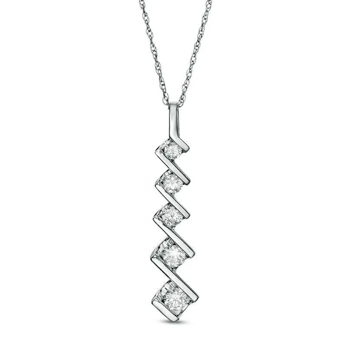 Goldia Necklaces 05 CT TW Natural Diamond Five Stone Linear ZigZag Pendant in 10K White Gold