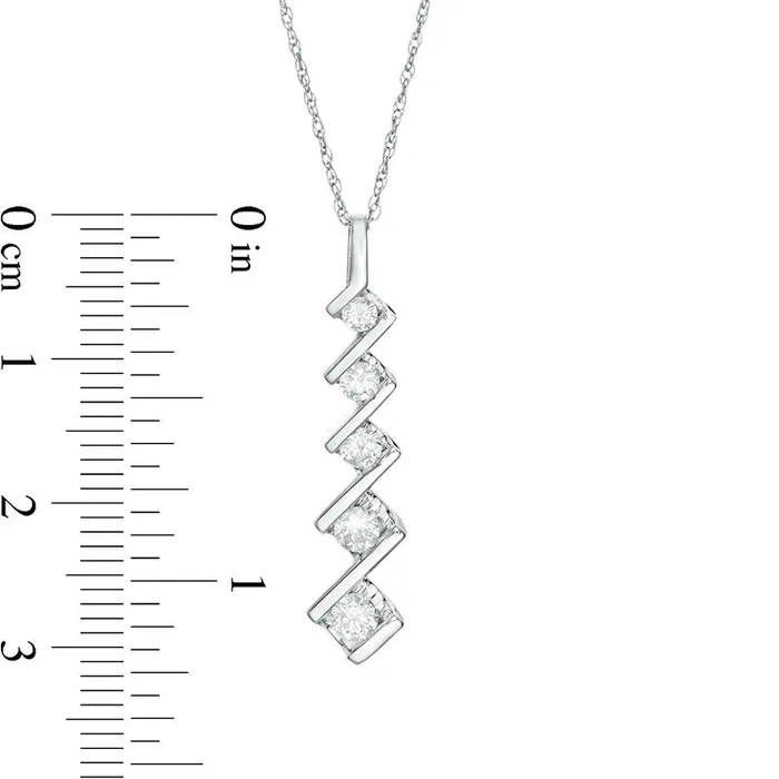 Goldia Necklaces 05 CT TW Natural Diamond Five Stone Linear ZigZag Pendant in 10K White Gold
