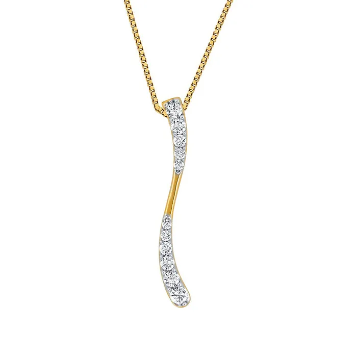 Goldia Necklaces 15 CT TW Journey Natural Diamond Wave Pendant in 10K Yellow Gold