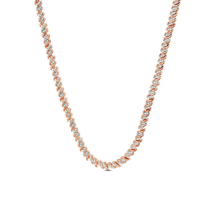 Goldia Necklaces 1 CT TW Natural Diamond TwoStone S Curve Tennis Necklace in Sterling Silver with Rose Rhodium 17
