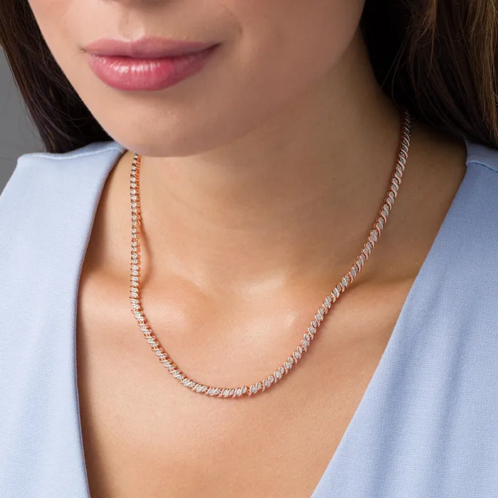 Goldia Necklaces 1 CT TW Natural Diamond TwoStone S Curve Tennis Necklace in Sterling Silver with Rose Rhodium 17 Goldia Necklaces 1 CT TW Natural Diamond TwoStone S Curve Tennis Necklace in Sterling Silver with Rose Rhodium 17