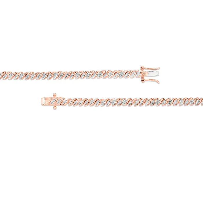 Goldia Necklaces 1 CT TW Natural Diamond TwoStone S Curve Tennis Necklace in Sterling Silver with Rose Rhodium 17 Goldia Necklaces 1 CT TW Natural Diamond TwoStone S Curve Tennis Necklace in Sterling Silver with Rose Rhodium 17