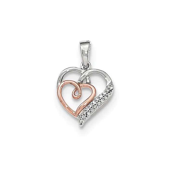 Goldia Necklaces 14k White and Rose Gold Real Diamond Double Heart Pendant