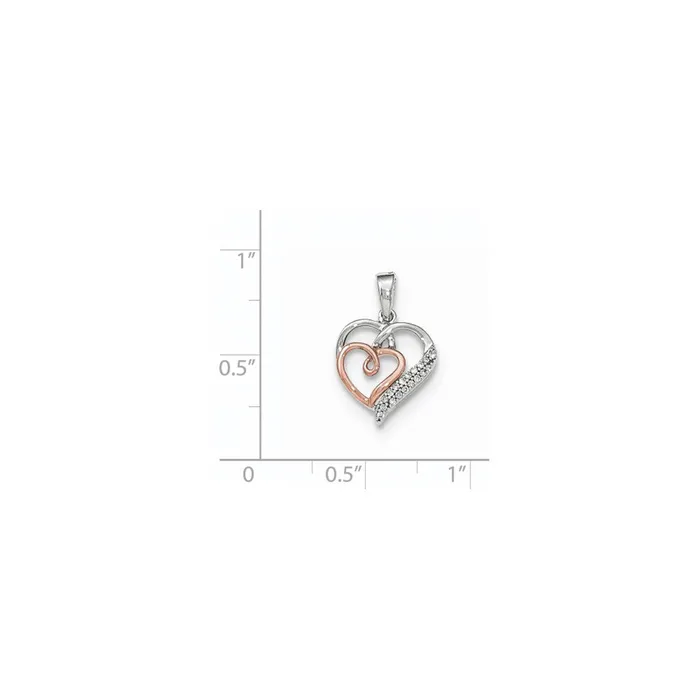Goldia Necklaces 14k White and Rose Gold Real Diamond Double Heart Pendant