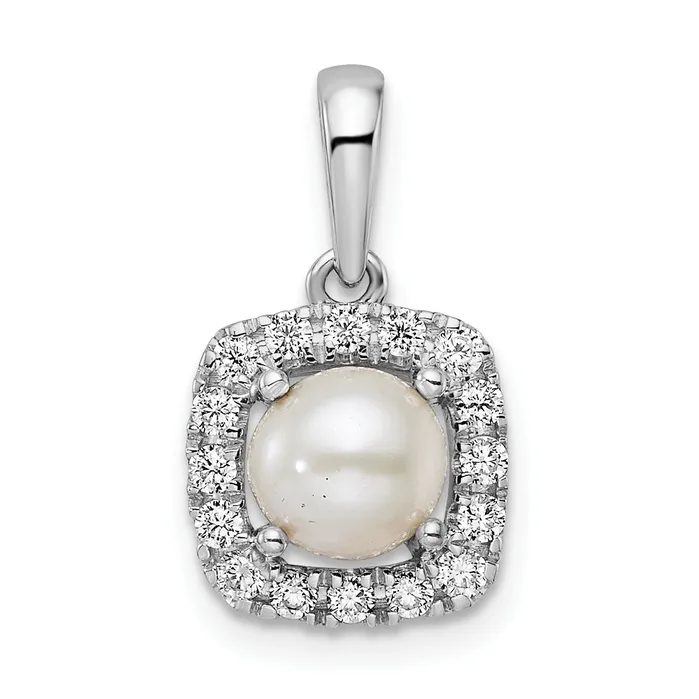 Goldia Necklaces 14k White Gold 14 Ct Lab Grown Diamond VSSI G June Birthstone Freshwater Cultered Pearl Halo Pendant