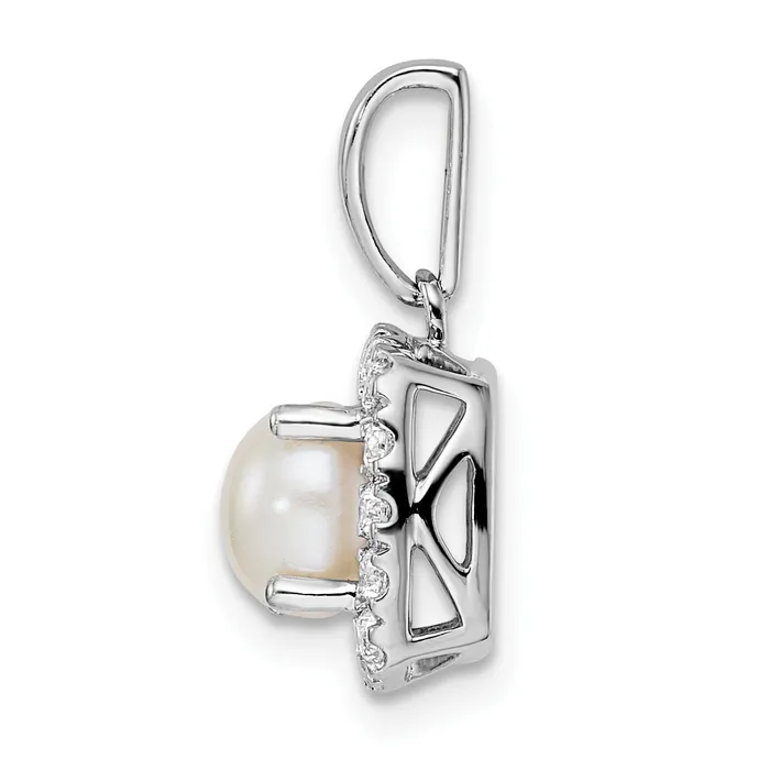 Goldia Necklaces 14k White Gold 14 Ct Lab Grown Diamond VSSI G June Birthstone Freshwater Cultered Pearl Halo Pendant