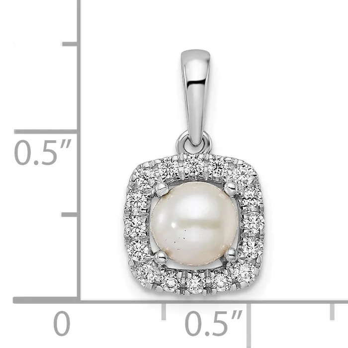 Goldia Necklaces 14k White Gold 14 Ct Lab Grown Diamond VSSI G June Birthstone Freshwater Cultered Pearl Halo Pendant