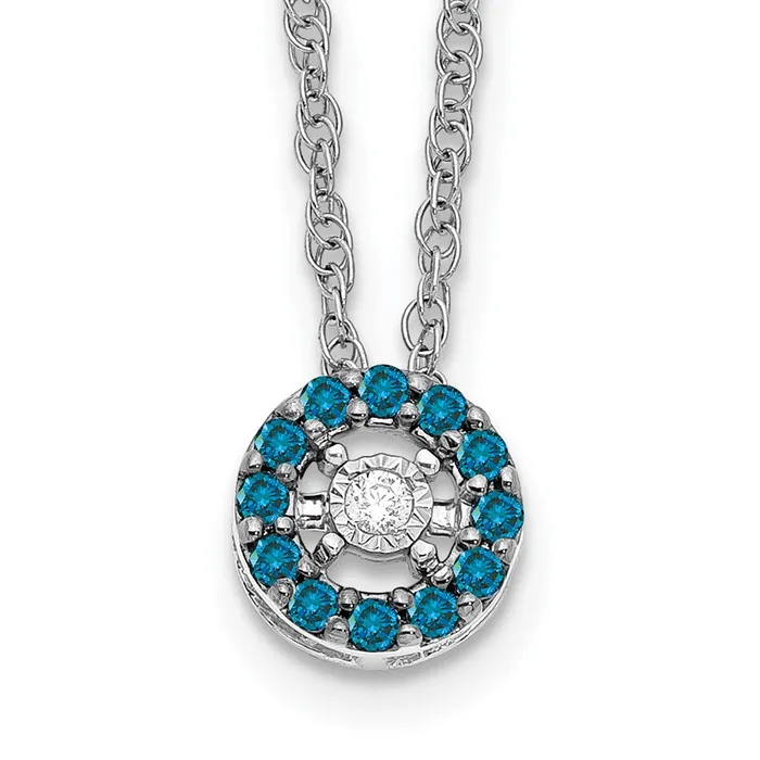 Goldia Necklaces 14k White Gold Blue and White Real Diamond Halo 18 in Necklace