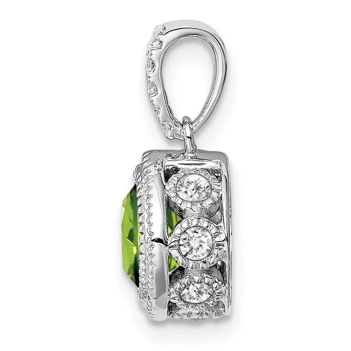Goldia Necklaces 14k White Gold Cushion Peridot and Real Diamond Pendant