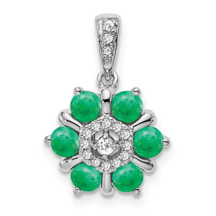 Goldia Necklaces 14k White Gold Emerald and Real Diamond Floral Pendant