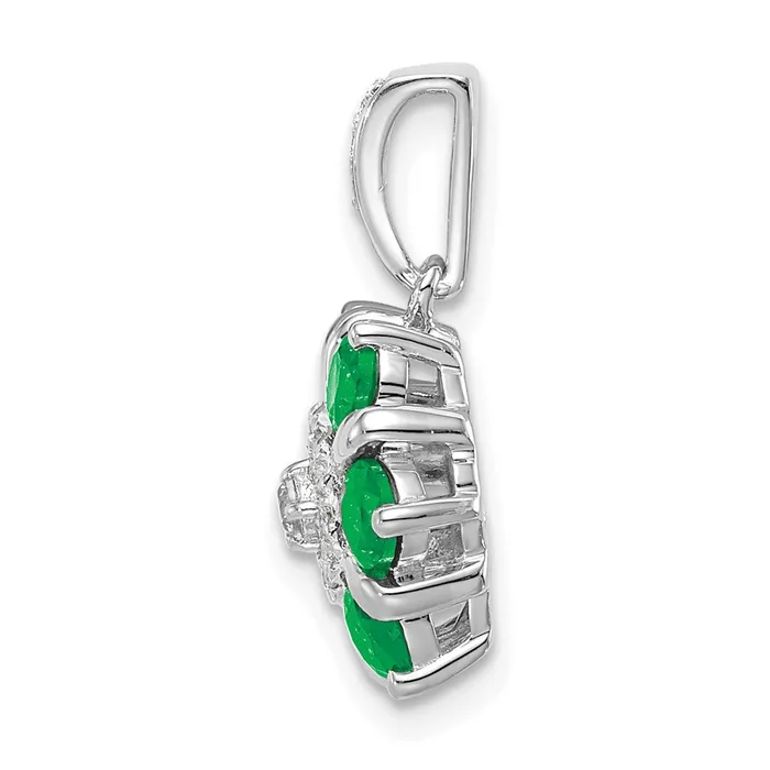 Goldia Necklaces 14k White Gold Emerald and Real Diamond Floral Pendant
