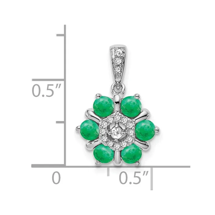 Goldia Necklaces 14k White Gold Emerald and Real Diamond Floral Pendant