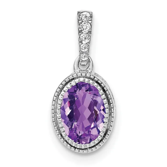 Goldia Necklaces 14k White Gold Oval Amethyst and Real Diamond Pendant