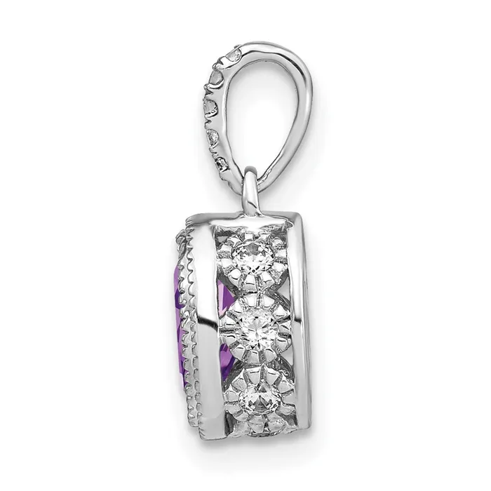 Goldia Necklaces 14k White Gold Oval Amethyst and Real Diamond Pendant