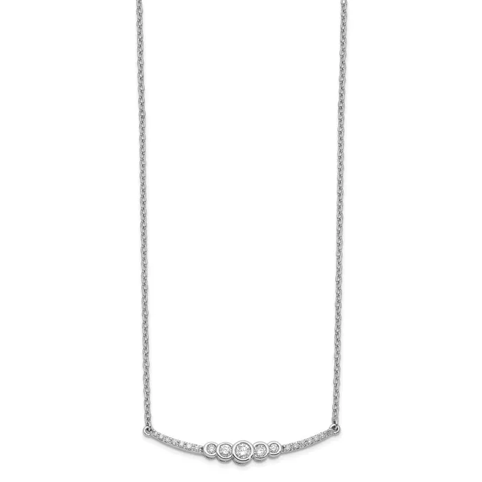 Goldia Necklaces 14k White Gold Polished Real Diamond Bezel Set Bar 18in Necklace