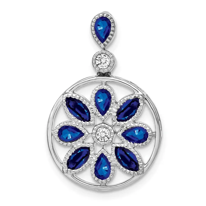 Goldia Necklaces 14k White Gold Sapphire and Real Diamond Pendant