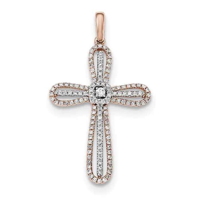 Goldia Necklaces 14k White u0026 Rose Gold Real Diamond Cross Pendant