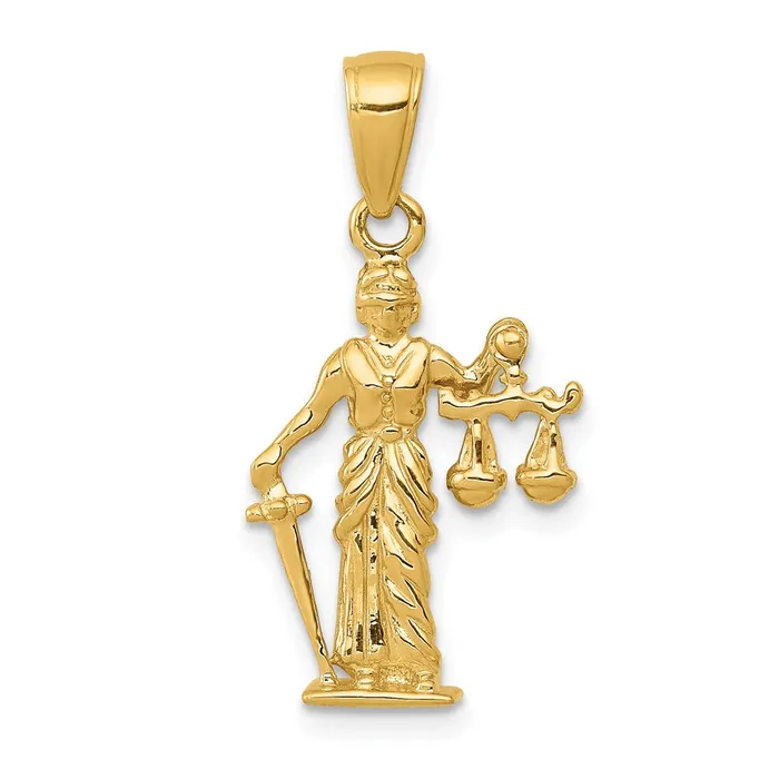 Goldia Necklaces 14k Yellow Gold 3D Lady of Justice wMoveable Scales Pendant