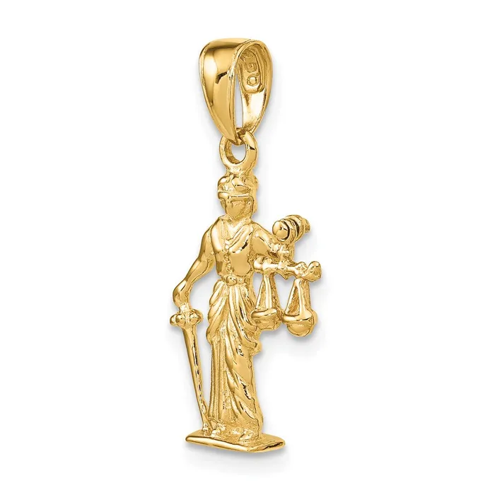 Goldia Necklaces 14k Yellow Gold 3D Lady of Justice wMoveable Scales Pendant