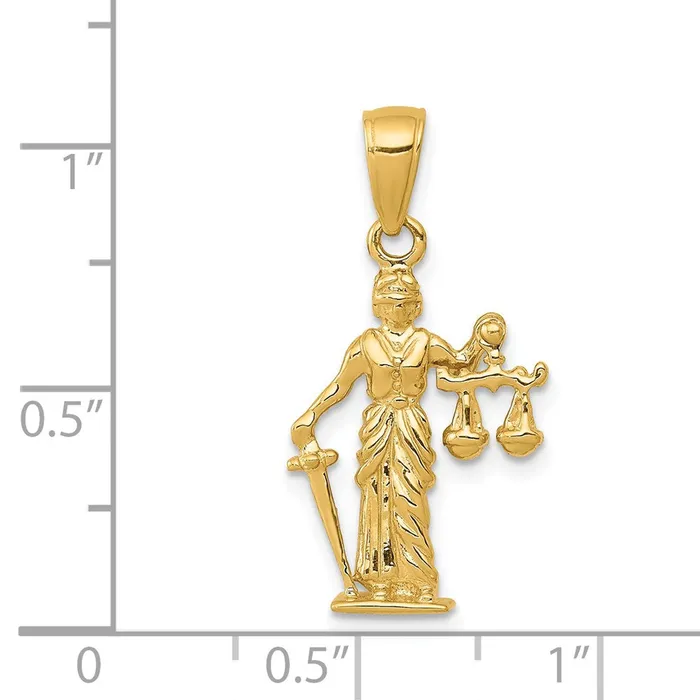 Goldia Necklaces 14k Yellow Gold 3D Lady of Justice wMoveable Scales Pendant