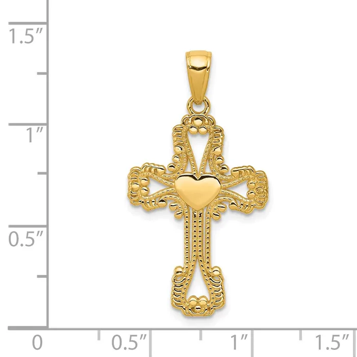 Goldia Necklaces 14k Yellow Gold Beaded Cross with Heart Pendant