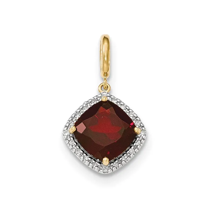 Goldia Necklaces 14K Yellow Gold Garnet wReal Diamond Halo Pendant