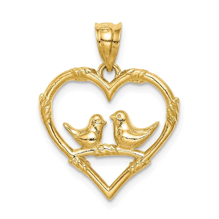 Goldia Necklaces 14k Yellow Gold Polished Love Birds in Heart Pendant