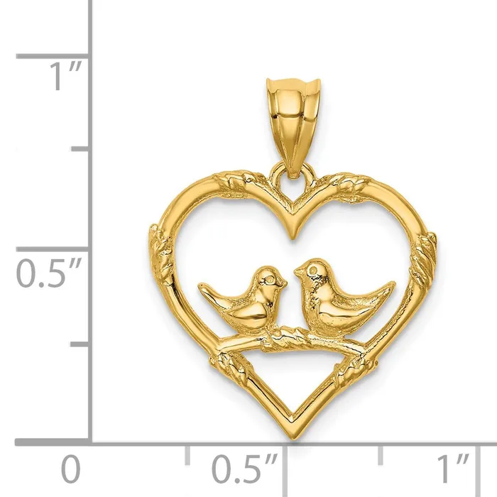 Goldia Necklaces 14k Yellow Gold Polished Love Birds in Heart Pendant