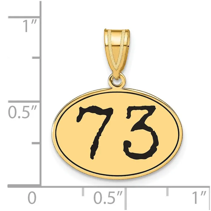 Goldia Necklaces 14k Yellow Gold Polished Number 73 Black Enamel Oval Pendant