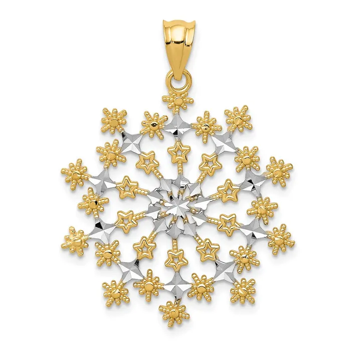 Goldia Necklaces 14k Yellow Rhodium Gold Rhodium Diamondcut Starburst Snowflake Pendant