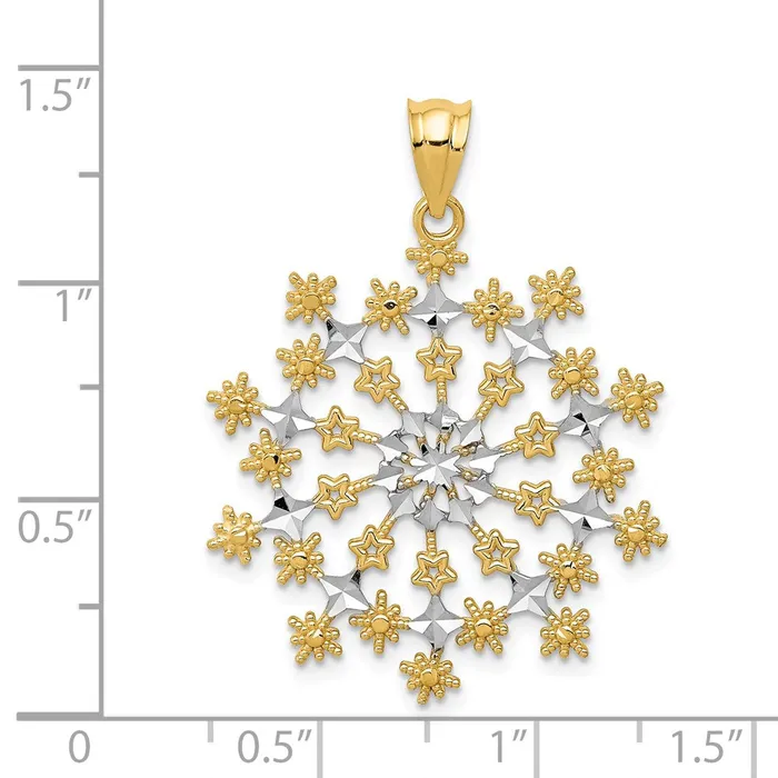Goldia Necklaces 14k Yellow Rhodium Gold Rhodium Diamondcut Starburst Snowflake Pendant