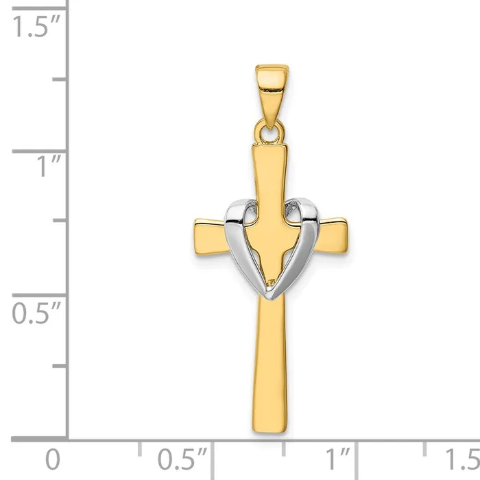 Goldia Necklaces 14k Yellow Rhodium Gold wRhodium Polished Heart Cross Pendant