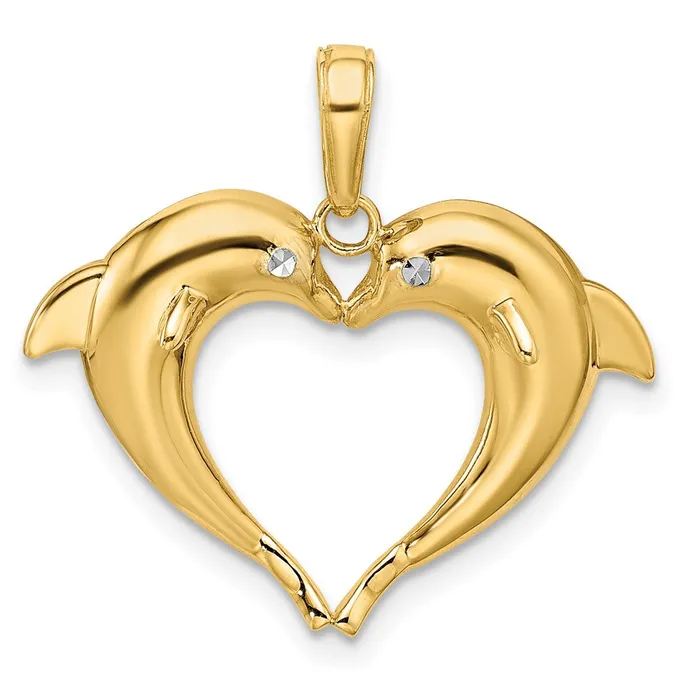 Goldia Necklaces 14k Yellow u0026 Rhodium Gold wRhodium Double Dolphin Heart Pendant