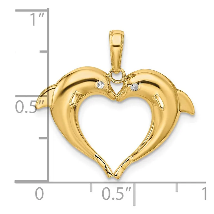 Goldia Necklaces 14k Yellow u0026 Rhodium Gold wRhodium Double Dolphin Heart Pendant