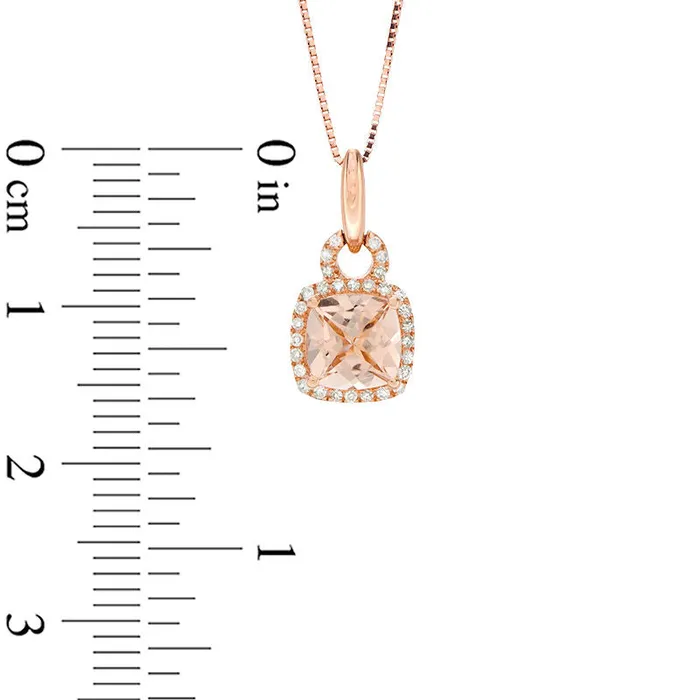 Goldia Necklaces 60mm CushionCut Morganite and 01 CT TW Natural Diamond Frame Buckle Pendant in 10K Rose Gold