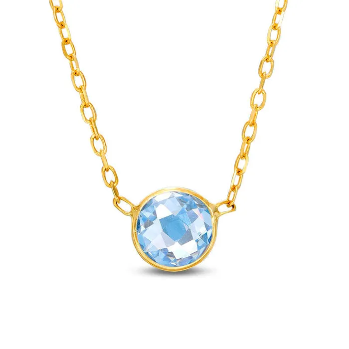 Goldia Necklaces 60mm Simulated Aquamarine Solitaire Necklace in 10K Yellow Gold 17