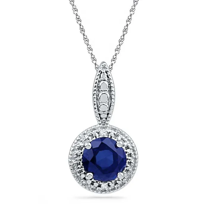 Goldia Necklaces 65mm LabCreated Blue Sapphire and Diamond Accent Frame Pendant in Sterling Silver