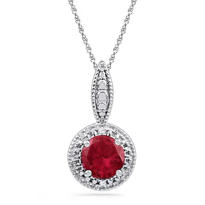 Goldia Necklaces 65mm LabCreated Ruby and Diamond Accent Frame Pendant in Sterling Silver