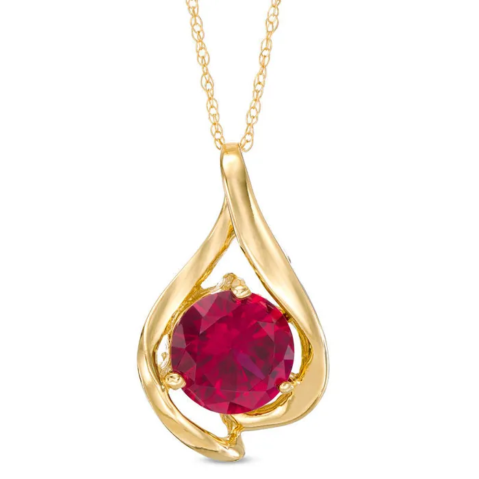 Goldia Necklaces 80mm LabCreated Ruby Teardrop Pendant in 10K Yellow Gold