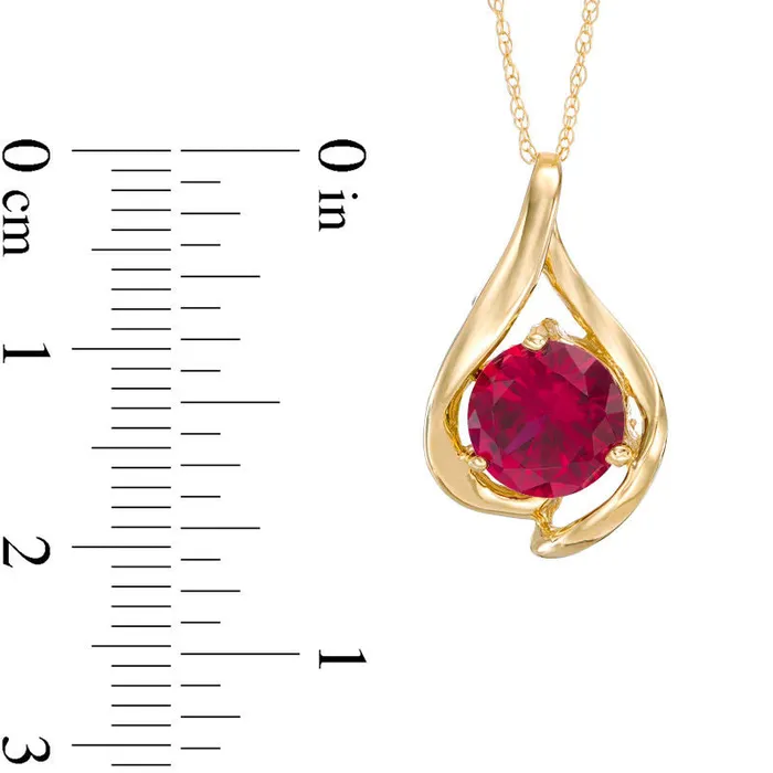 Goldia Necklaces 80mm LabCreated Ruby Teardrop Pendant in 10K Yellow Gold