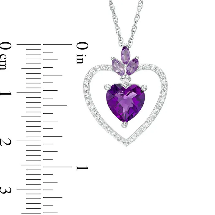 Goldia Necklaces Amethyst and LabCreated White Sapphire Heart Pendant in Sterling Silver