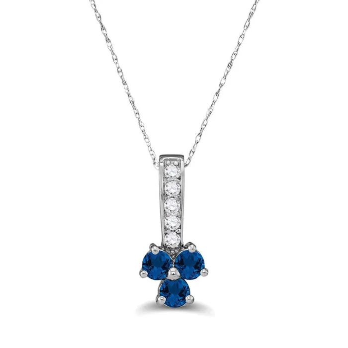 Goldia Necklaces Blue Sapphire and 013 CT TW Natural Diamond Trio Pendant in Sterling Silver