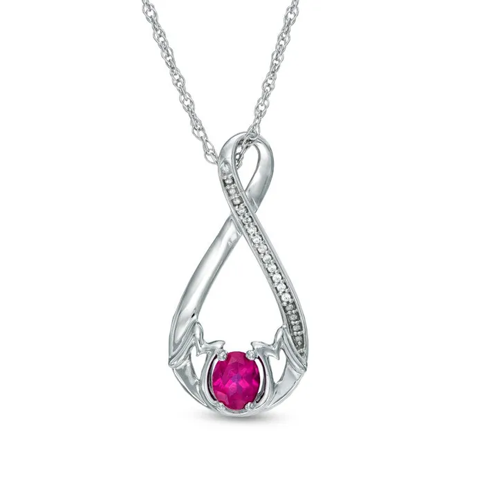 Goldia Necklaces Oval LabCreated Pink Sapphire and Diamond Accent Infinity MOM Pendant in Sterling Silver