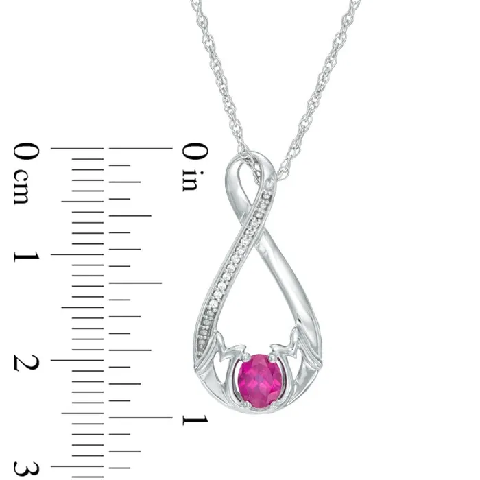 Goldia Necklaces Oval LabCreated Pink Sapphire and Diamond Accent Infinity MOM Pendant in Sterling Silver